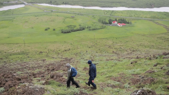 Í hlíðum Ingólfsfjalls ofan við Alviðru. Ljósmynd/Landvernd